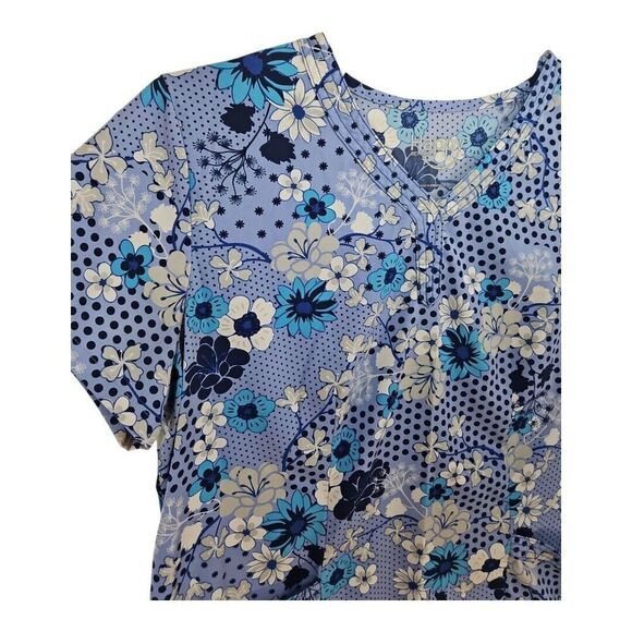 Happy Scrubs Navy Blue Floral V-neck Scrub Top Size L - Picture 4 of 8